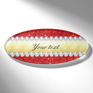 Personalized Red Sequins, Gold Foil, Diamonds Name Tag