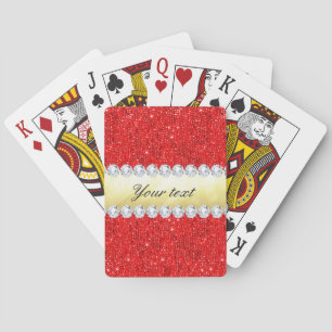 Personalized Red Sequins, Gold Foil, Diamonds Playing Cards