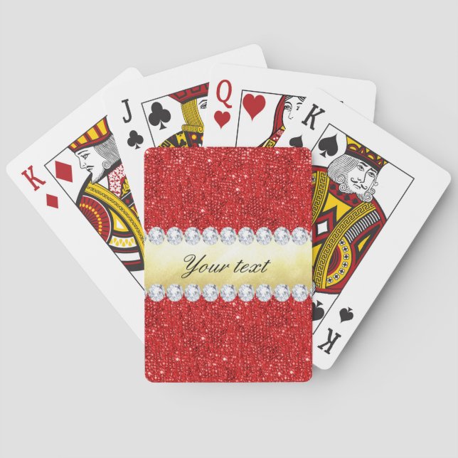 Personalized Red Sequins, Gold Foil, Diamonds Playing Cards (Back)