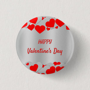 Personalized Red Silver Hearts Pattern on silver 1 Inch Round Button