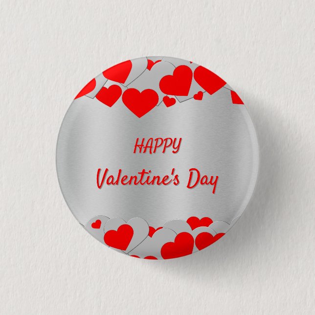  Personalized Red Silver Hearts Pattern on silver 1 Inch Round Button (Front)