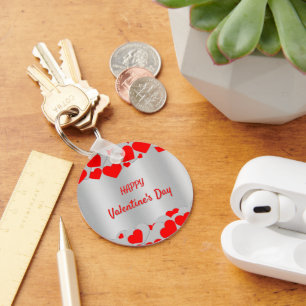  Personalized Red Silver Hearts Pattern on silver Keychain