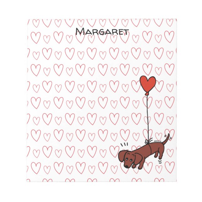 Personalized Red Smooth Dachshund Heart Balloon Notepad (Front)