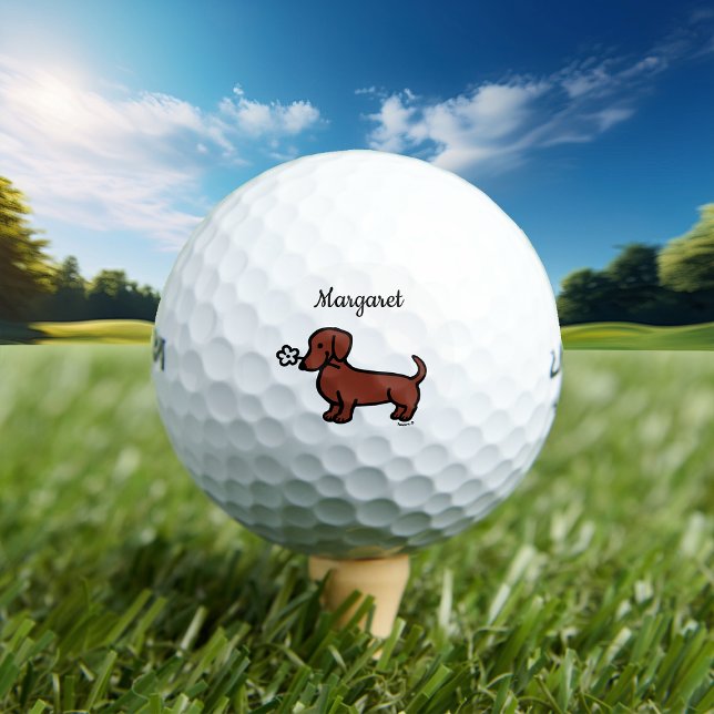 Personalized Red Smooth Dachshund Tiny flower Golf Balls (Cute Red Smooth Haired Dachshund Golf Balls for Dachshund Owners!  Doxie Cartoon Design.)