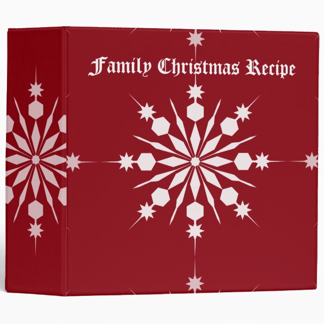 Personalized Red Snowflake Family Christmas Recipe Binder (Front/Spine)