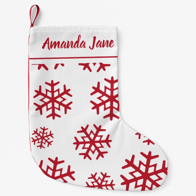 Personalized Red Snowflakes Small Christmas Stocking (Front)