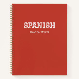 Personalized Red Spanish School Calendar 2026-2027 Notebook