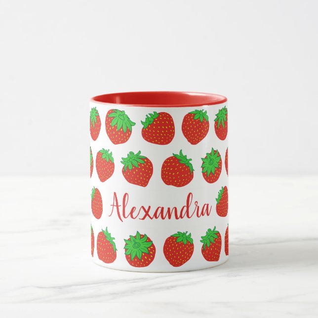 Personalized Red Strawberry Mugs with Name (Center)
