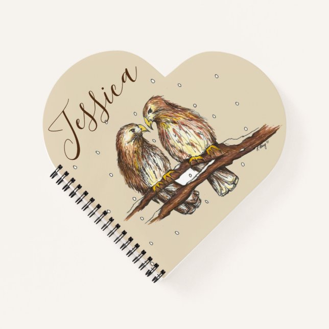 Personalized Red Tailed Hawk Bird Lovebird Snow Notebook (Front)