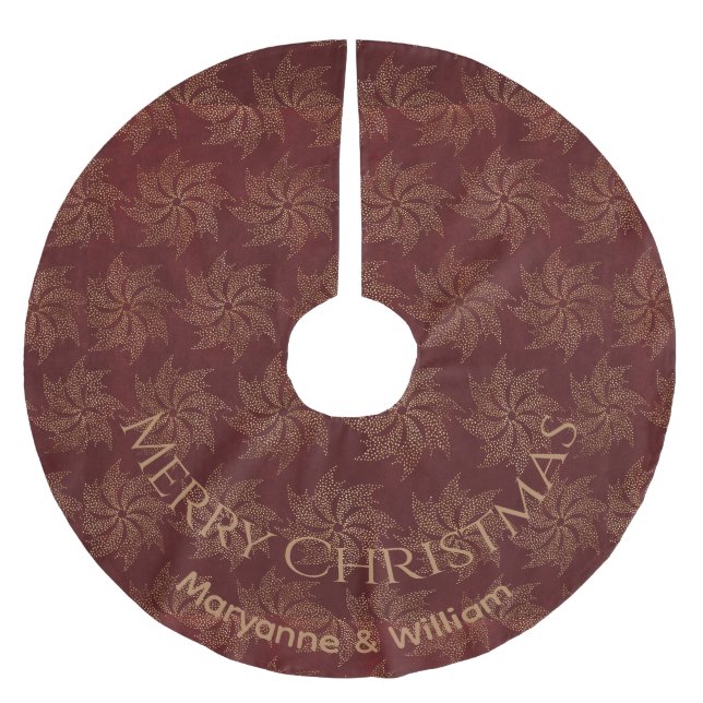 Personalized Red Tan Swirls Design Brushed Polyester Tree Skirt (Front)