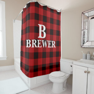 Personalized Red Tartan Shower Curtain