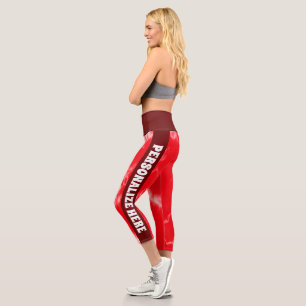 Personalized Red Tie Dye Stripes Capri Leggings