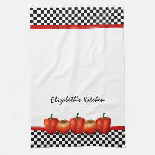 Personalized Red Tomatoes Pepper Italian Style Kitchen Towel