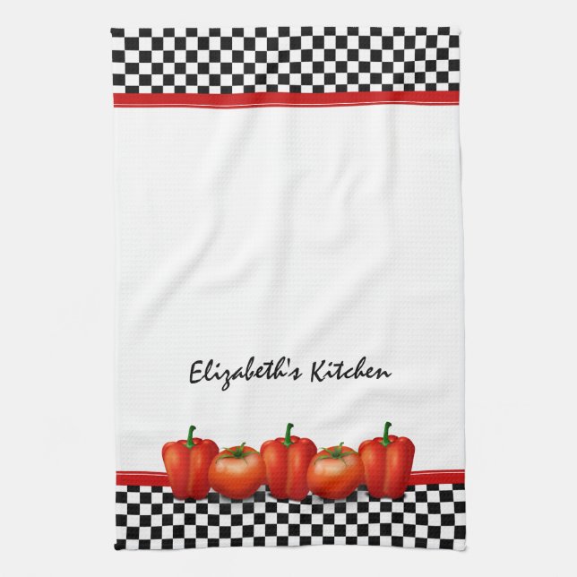 Personalized Red Tomatoes Pepper Italian Style Kitchen Towel (Vertical)