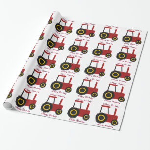 Personalized Red Tractor Birthday Wrapping Paper
