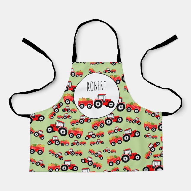 Personalized Red Tractor Truck Farm Produce Apron (Front)