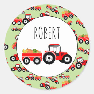 Personalized Red Tractor Truck Farm Produce Classic Round Sticker