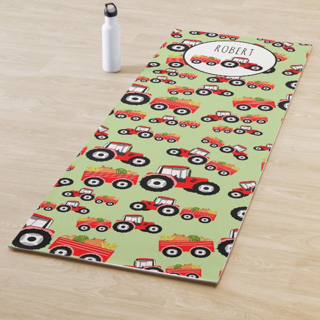 Personalized Red Tractor Truck Farm Produce Yoga Mat (In Situ)