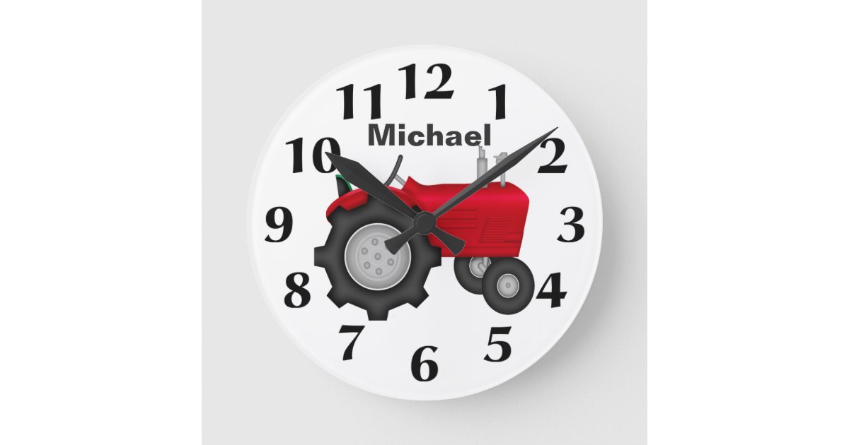 Personalized Red Tractor Wall Clock Zazzle
