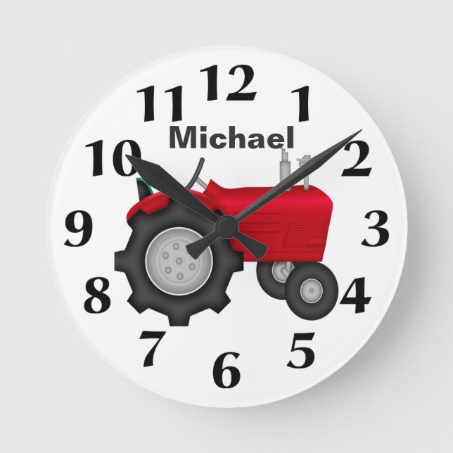 Personalized Red Tractor Wall Clock (Front)