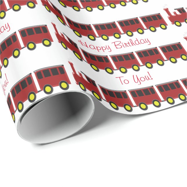 Personalized Red Train Design Birthday Wrapping Paper (Roll Corner)