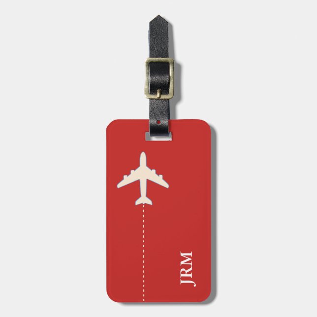 personalized red travel airplane luggage tag (Front Vertical)
