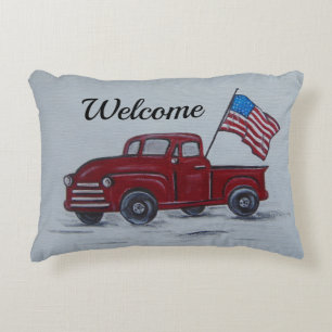 Personalized Red Truck American Flag Pillow