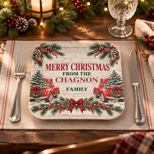 Personalized Red Truck Christmas Paper Plate