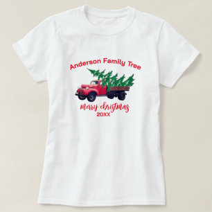 Personalized Red Truck Merry Christmas Family  T-Shirt