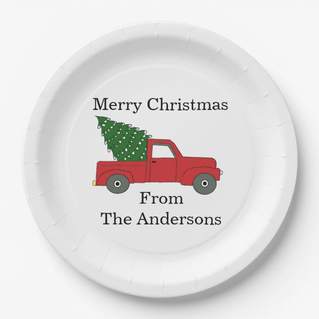 Personalized "Red Truck"  Paper Plate (Front)