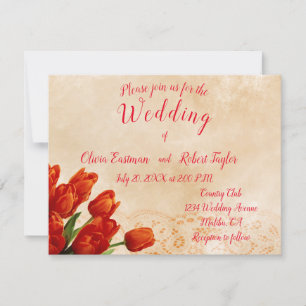 Personalized red tulips on lace background
