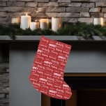 Personalized Red Typography Name Font Cute Collage Small Christmas Stocking<br><div class="desc">A festive red Christmas stocking decorated in nine different fonts spelling your last name in white. Cute custom holiday decor with fun typography.</div>
