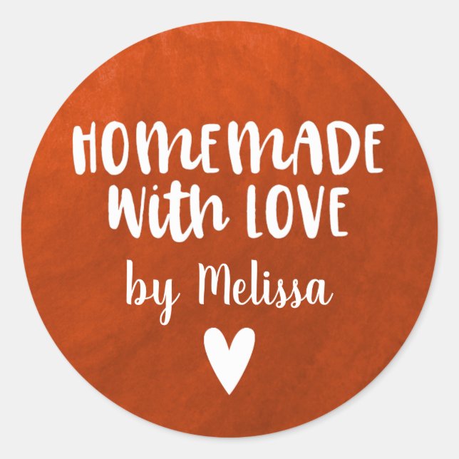Personalized Red Watercolor Homemade With Love Classic Round Sticker (Front)