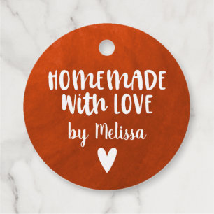 Personalized Red Watercolor Homemade With Love Favour Tags