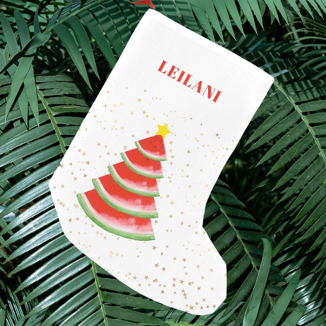 Personalized Red Watermelon Christmas Tree Small Christmas Stocking (Creator Uploaded)