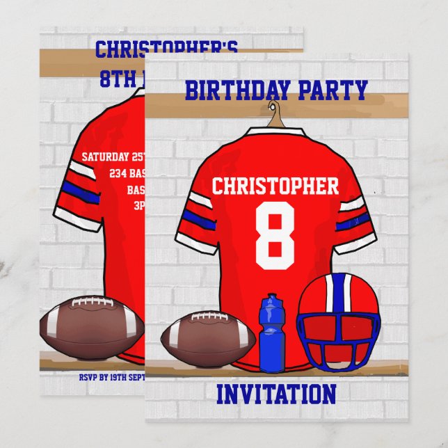 Personalized Red WB Football Jersey Birthday Party Invitation (Front/Back)