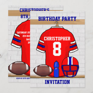 Personalized Red WB Football Jersey Birthday Party Invitation