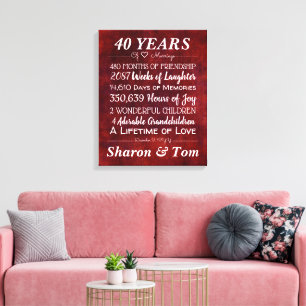 Personalized Red Wedding Anniversary Milestones Canvas Print