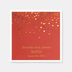 Personalized  Red Wedding Confetti Gold Glitter  Napkin