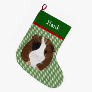 Personalized Red, White And Black Guinea Pig Large Christmas Stocking