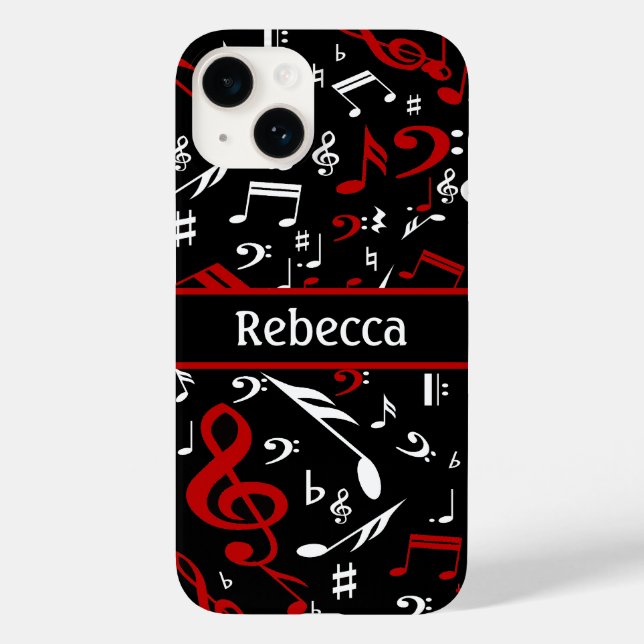 Personalized Red White and Black Musical Notes Case-Mate iPhone Case (Back)