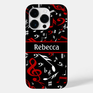 Personalized Red White and Black Musical Notes Case-Mate iPhone 14 Pro Case