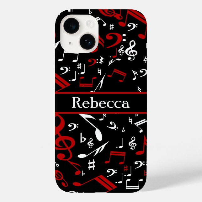 Personalized Red White and Black Musical Notes Case-Mate iPhone Case (Back)