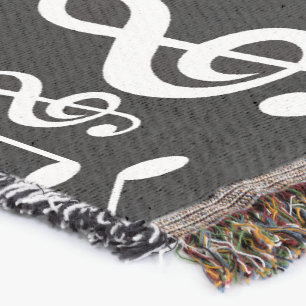 Personalized Red White and Black Musical Notes Throw Blanket