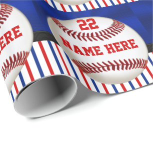 Personalized Red White and Blue Baseball Gift Wrap