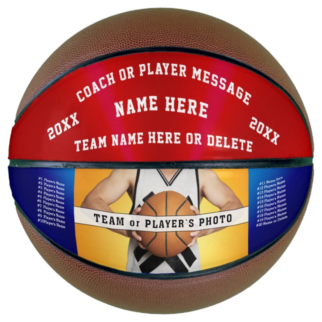 Personalized Red, White and Blue Basketball Ball (Front)