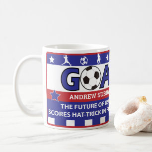 Personalized red white and blue soccer mug