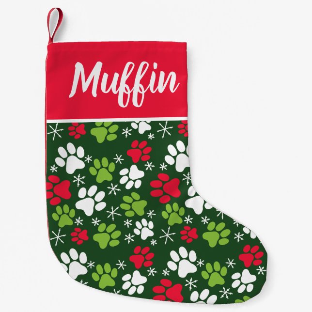 Personalized Red, White and Green Cat's Small Christmas Stocking (Front)