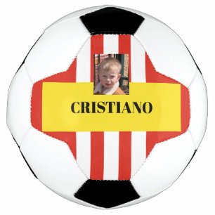 Personalized red, white and yellow gift soccer ball