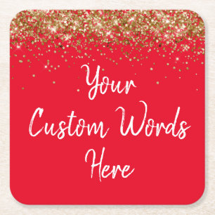 Personalized Red White Birthday Party Anniversary Square Paper Coaster